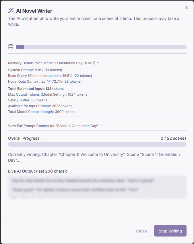 AI Novel Writer Interface