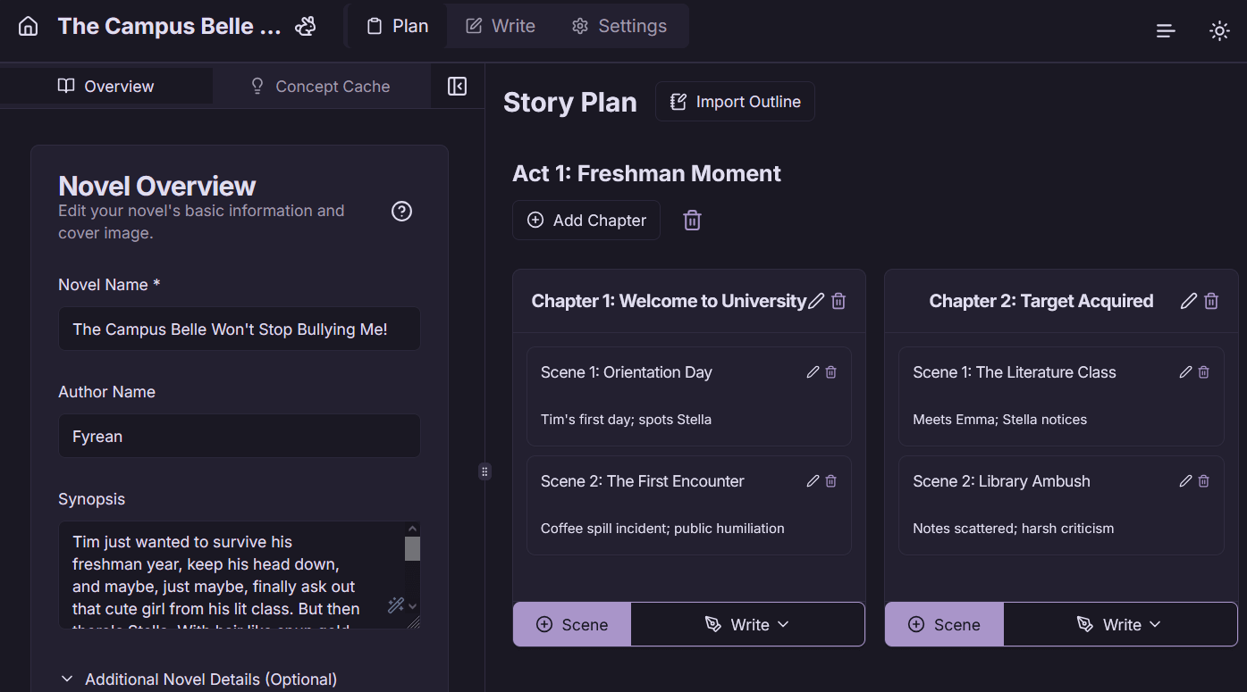 Novel Overview and Planning Interface (Dark)